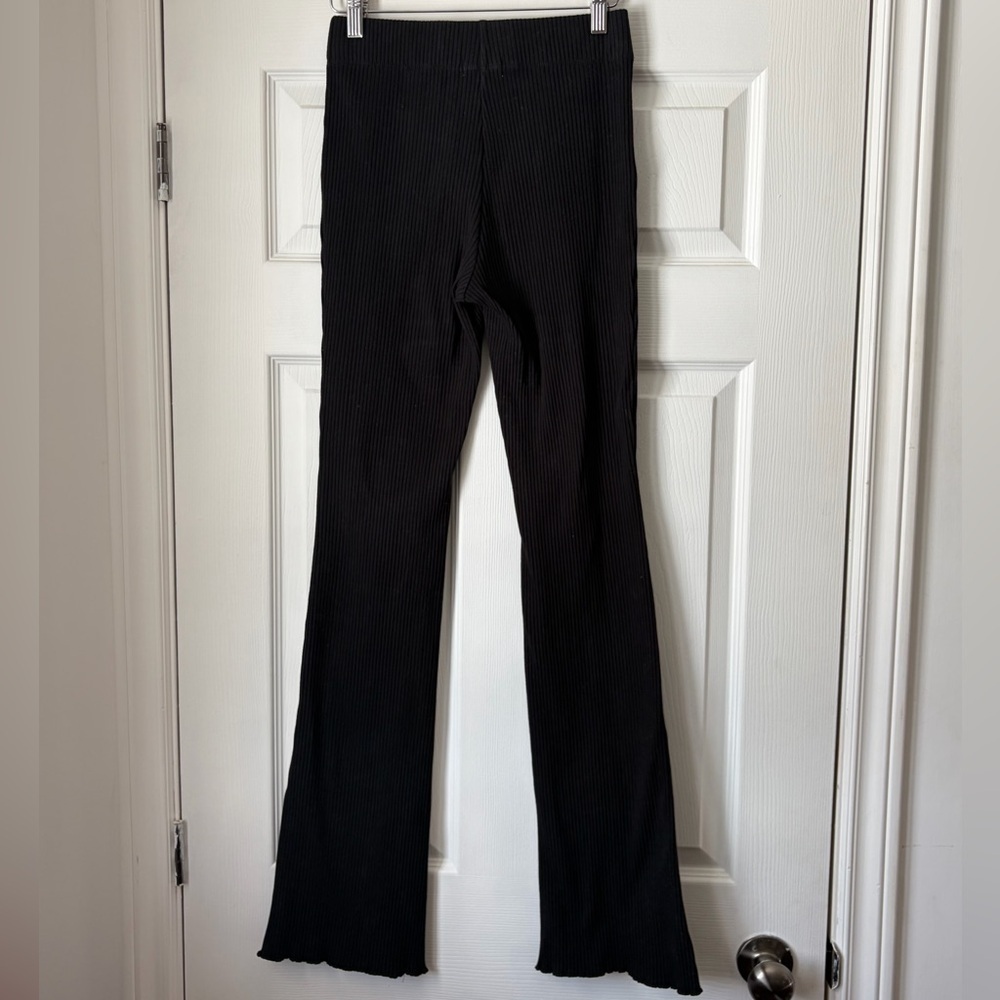 Good American Ribbed Flare Pants High Rise Black Pull On Size 2 - Picture 5 of 8